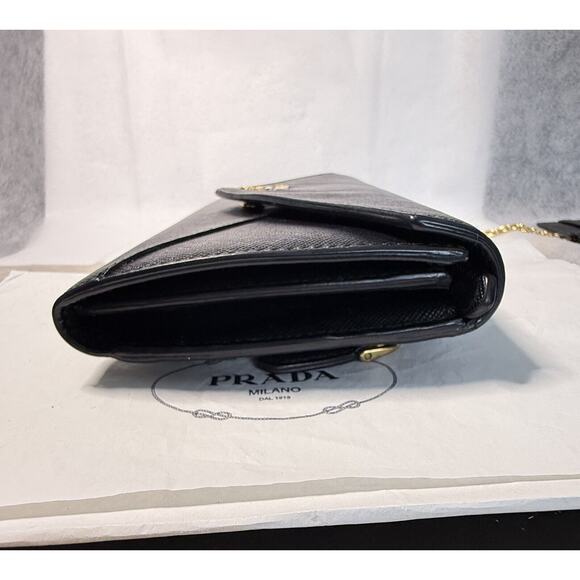 Prada Saffiano Leather Letter Continental Flap Wallet Black Authentic Card Incl - Picture 5 of 15